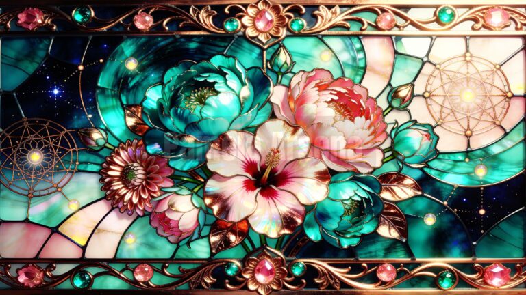 Pink and Teal Floral Art Nouveau Printable Wall Art