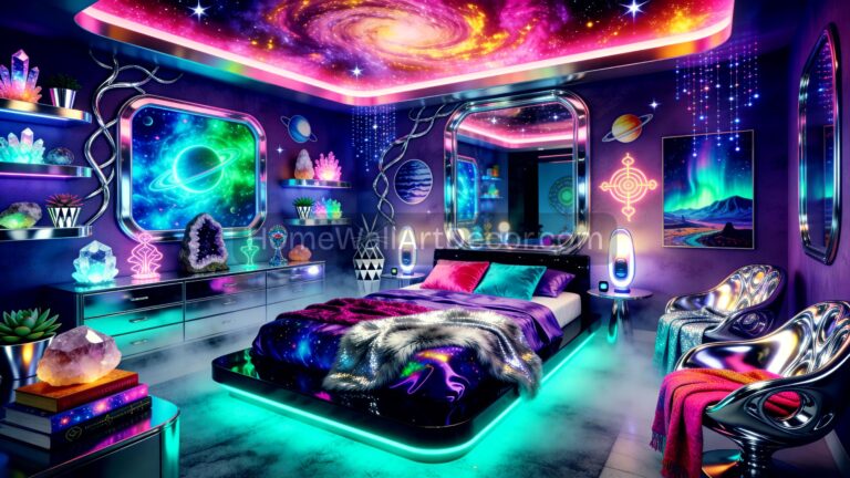 Purple and Green Cosmic Alien Core Aesthetic Bedroom