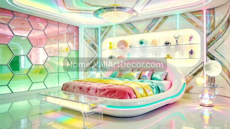 Refreshing Futuristic Bright Iridescent Alien Core Aesthetic Bedroom