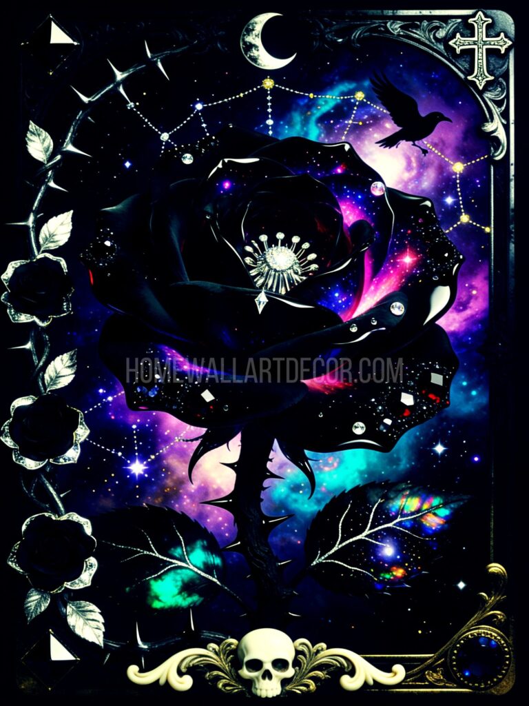 Romantic Goth Dark Stained Glass Flower with Tarot Inspired Design