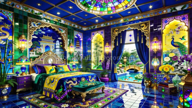 Royal Blue and Emerald Green Jewel Tone bedroom European Maximalism Interior Design