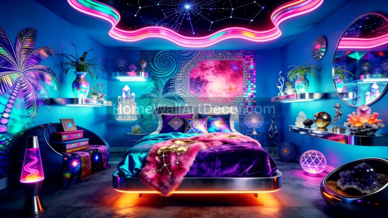 Royal Electric Blue and Pink Alien Core Aesthetic Celestial Bedroom