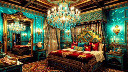 Bold Blue and Gold Andean Maximalism Peruvian Bedroom Decor Idea