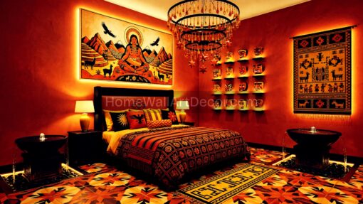 Bold Orange and Red Andean Maximalism Peruvian Bedroom Interior Design