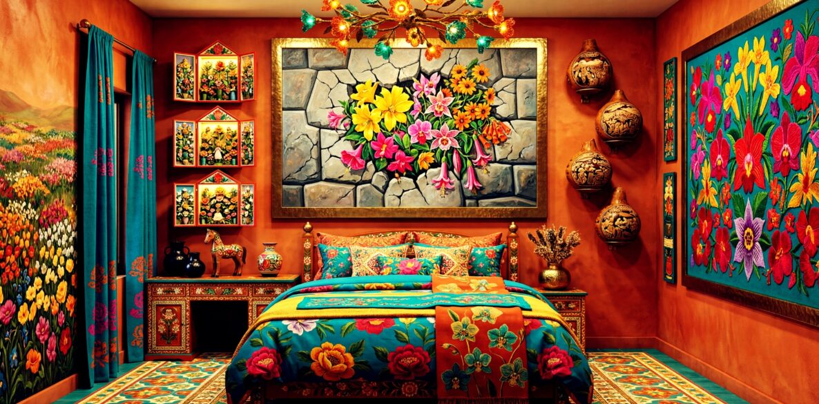 Bold Warm Floral Peruvian Bedroom Interior Design Ideas