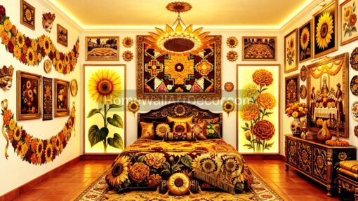 Bright Warm Sunflower Floral Andean Maximalist Bedroom