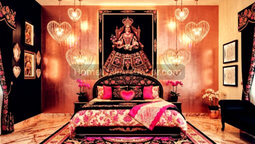 Luxurious Romantic Rose Gold Glam Peruvian Andean Maximalist Bedroom Design