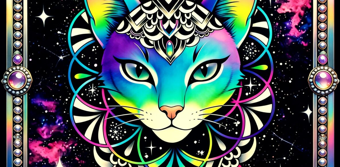 Printable Cat Art - Cosmic Psychedelic Sacred Geometric Downloadable Cat wall art