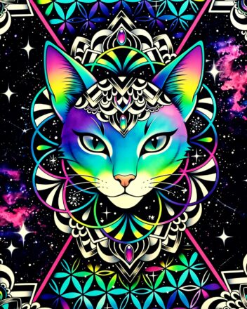 Printable Cat Art - Cosmic Psychedelic Sacred Geometric Downloadable Cat wall art