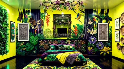 Refreshing Spring Yellow and Green Floral Peruvian Bedroom interior design idea