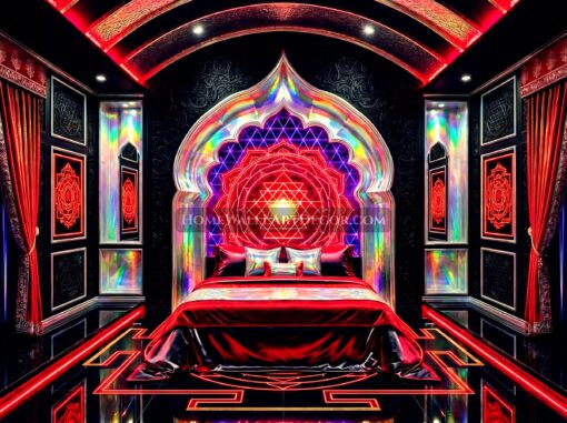 Bold Black Red and Silver Indo-Futurism Interior Design