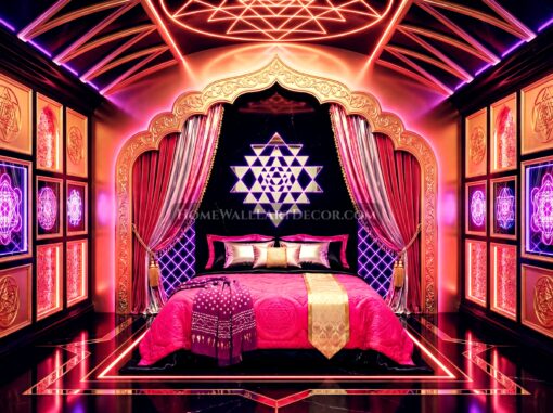 Eclectic Warm Pink Indo-Futurism Interior Design