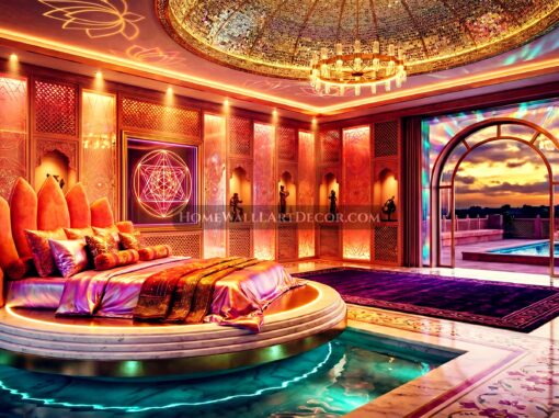 Glam Luxurious Warm Pink Indo-Futurism Interior Design