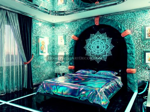 Holographic Iridescent Blue Dream Indo-Futurism Interior Design