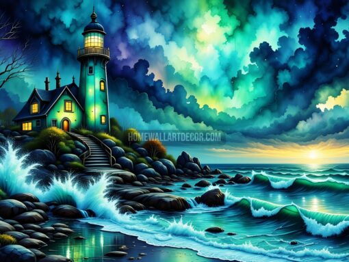 Lighthouse Wall Art Printable A Mystical Coastal Scene Inspired by Maine's Most Haunted Shores
