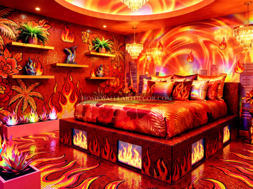 Passion Fire Red Vaporwave Bedroom Decor Idea