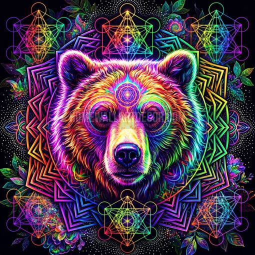 Sacred Geometric Psychedelic Bear Spirit Animal Wall Art Printables
