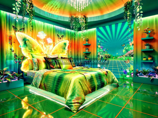 Spring Butterfly Vaporwave Room Decor - Refreshing Spring Green Vaporwave Bedroom