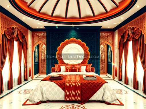 Timeless Burnt Orange Teal and White Indo-Futurism Interior Design Idea