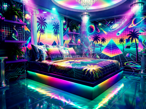Trippy Rainbow Pyramid Vaporwave Room Decor Ideas Featured in this blue vaporwave Bedroom