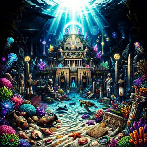 Underwater Temple Art Printables - Atlantis Lemuria Underwater Temple Wall Decorations