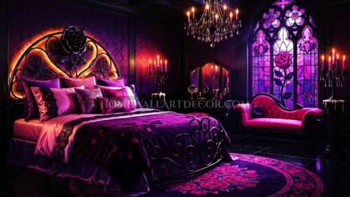 Black Rose Boudoir Gothic Romance Decor in Magenta, Royal Purple, and Wrought Iron Black