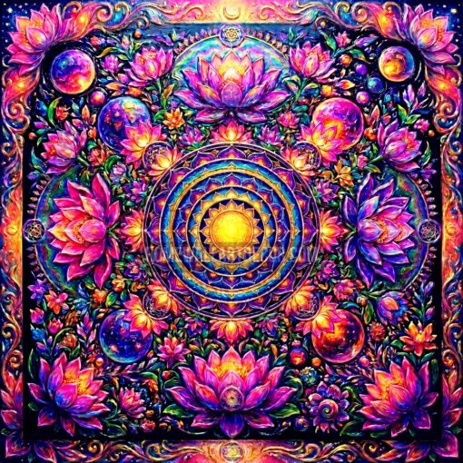 Bright Pink Purple and Yellow Floral Printable Sacred Geometry Mandala Art