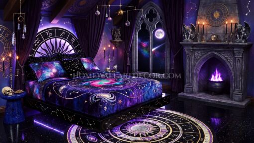 Celestial Astrologer's Chamber Zodiac Gothic Decor in Galaxy Purple, Constellation Gold, and Witchfire Violet