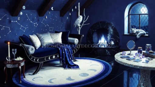 Celestial Moon Witch Parlor Constellation Decor in Midnight Blue, Silver Frost, and Snowy White