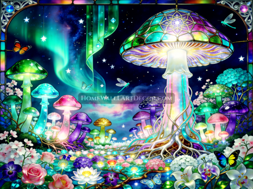 Cottagecore Mushroom Wall Art - Dreamy Stained Glass Printable Mushroom Art