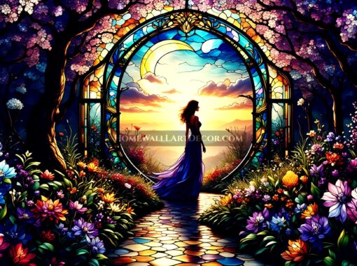 Divine Feminine Stained Glass - Mystical Woman Printable Stained Glass Wall Art
