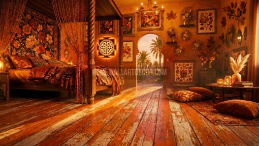 Dreamy Orange Floral Fall Maximalist Bedroom Decor Ideas