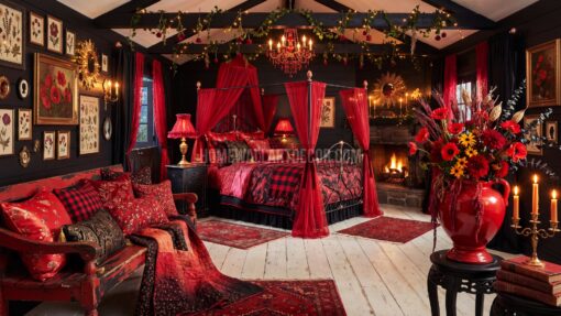 Dreamy Red Bohemian Fall Maximalist Bedroom Decor Ideas
