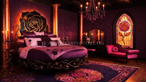 Enchanted Rose Bedroom Beauty and the Beast Inspired Decor in Plum, Magenta, and Gilded Black