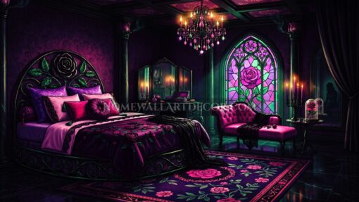 Enchanted Rose Bedroom Dark Romantic Fairytale Decor in Magenta, Plum, and Emerald