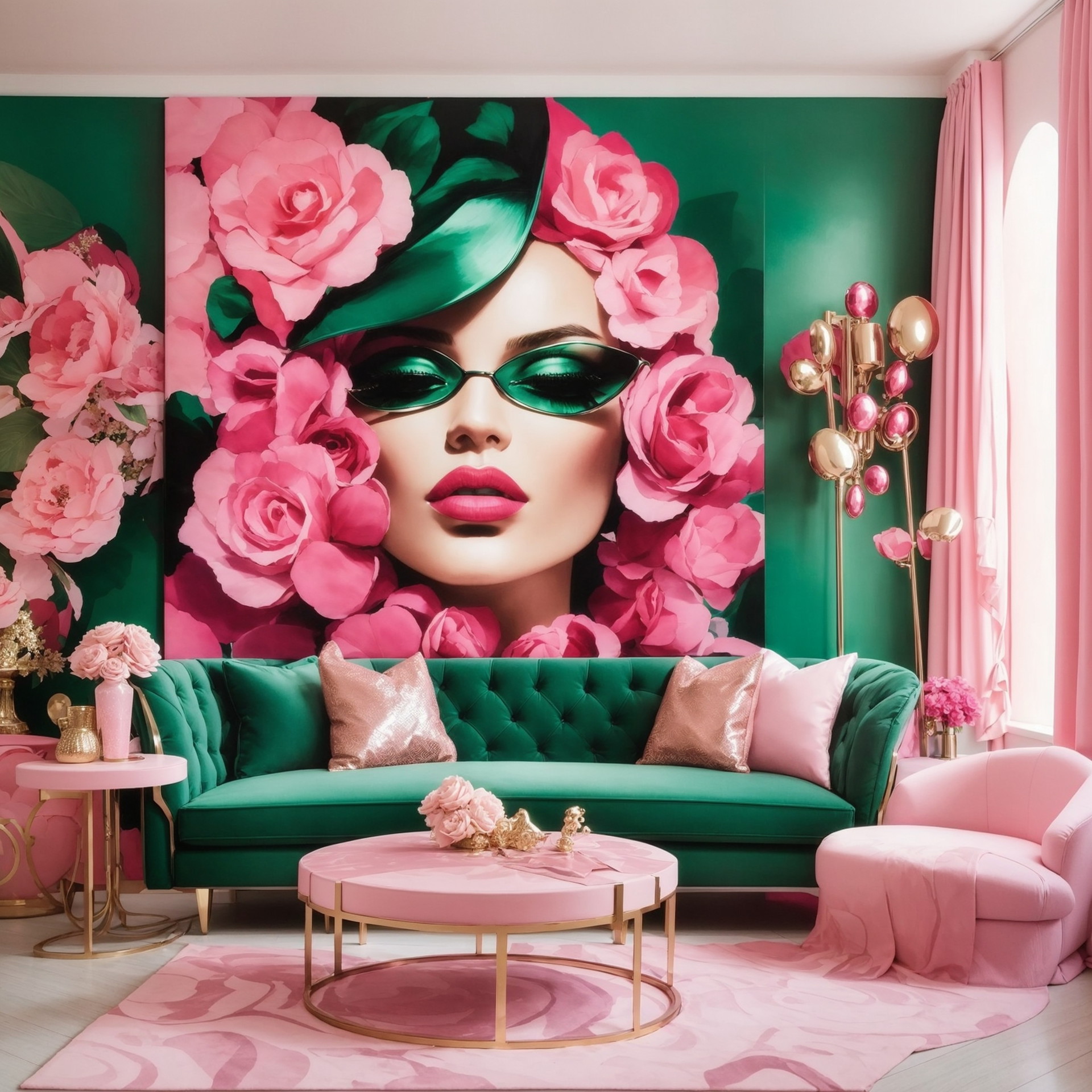 Luxurious Pink Emerald Interior Design | Glam Living Room Fashion Art ...