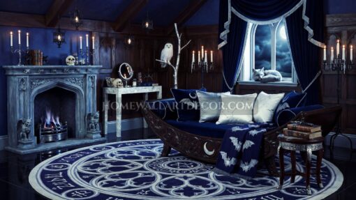 Midnight Witch's Parlor Celestial Gothic Decor in Sapphire Blue and Antique Silver