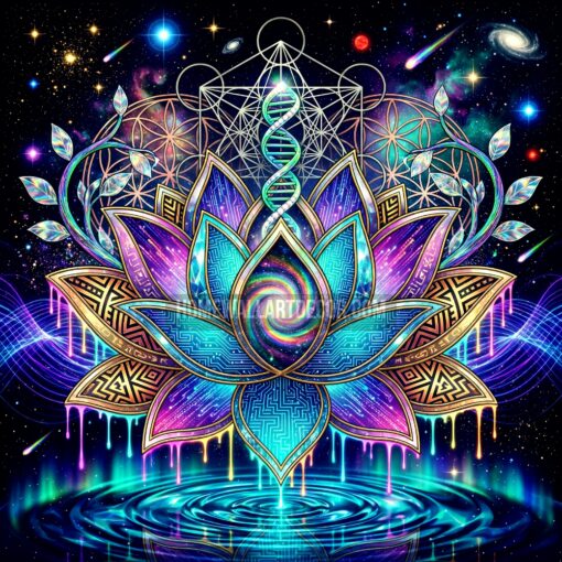 Mystical DNA Cosmic Lotus Flower Printable Sacred Geometry Mandala Art