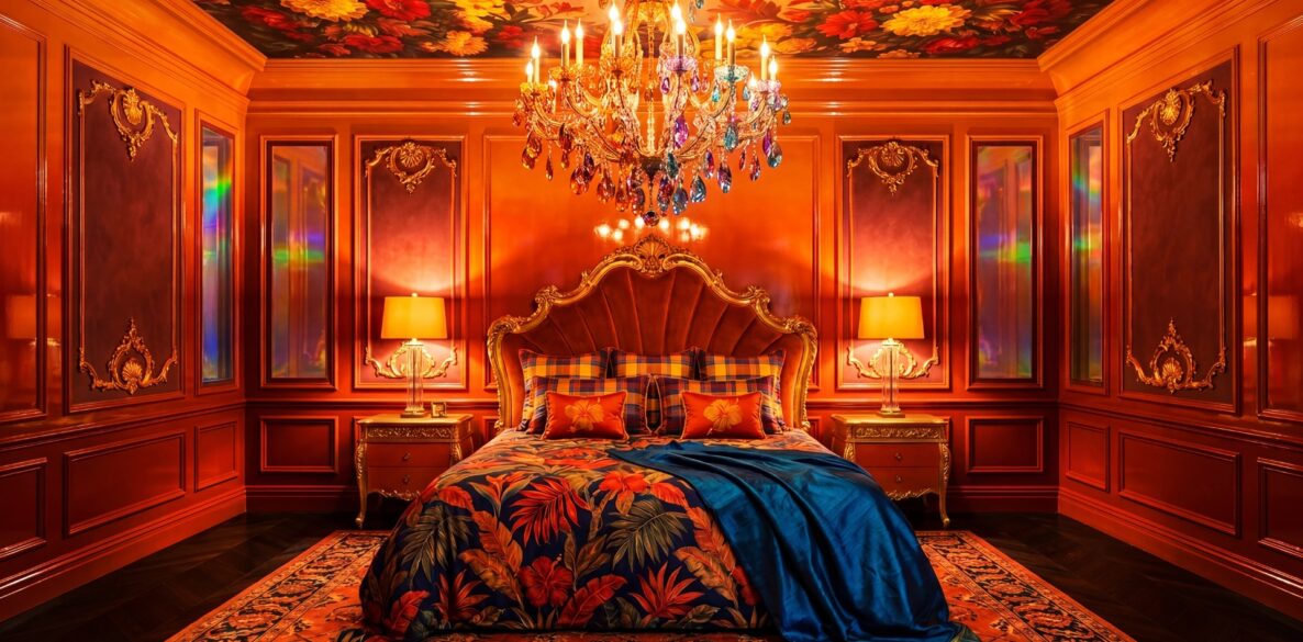 Bold Burnt Orange Ombre Fall Rococo Interior Design Idea