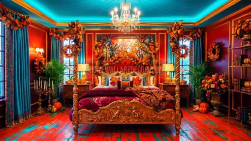 Bright and Bold Velvet Bedroom a Colorful Fall Rococo Interior Design Idea