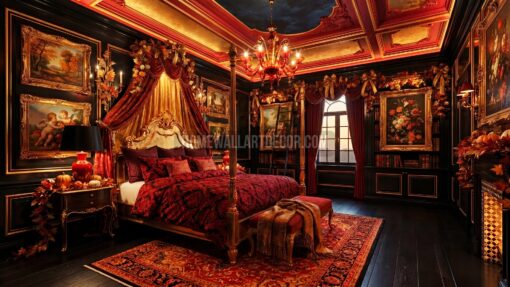 Dark Red Moody Fall Roco Bedroom Interior Design Idea