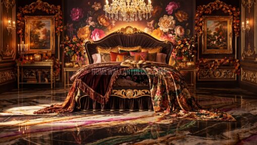 Dreamy Dark Luxurious Fall Rococo Floral Bedroom