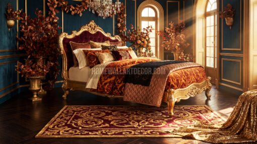 Dreamy Autumn Jewel-Tone Rococo Bedroom - Fall Rococo Interior Design Idea