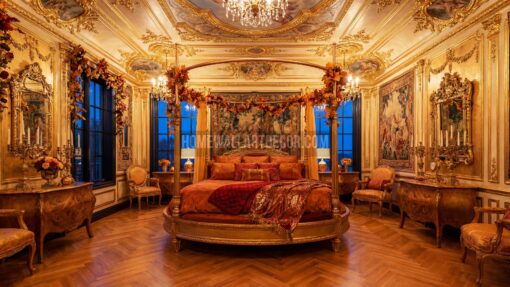 Fall Round Bed Bedroom with Cream and Orange a Fall Rococo Interior Design Idea