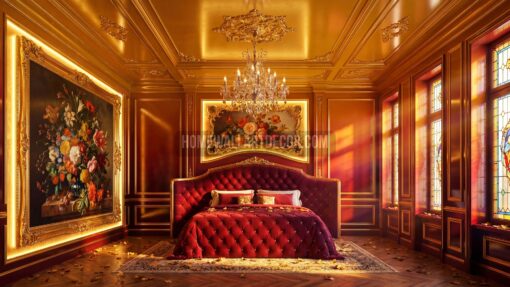 Romantic Red Orange and Yellow Fall Rococo Bedroom Interior Design Idea