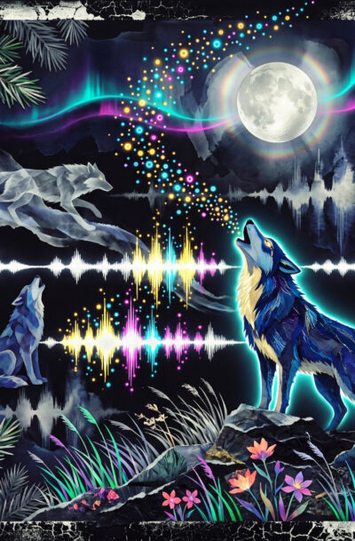 Neon Wolf Howling Moon Wall Art Printable Wall Art